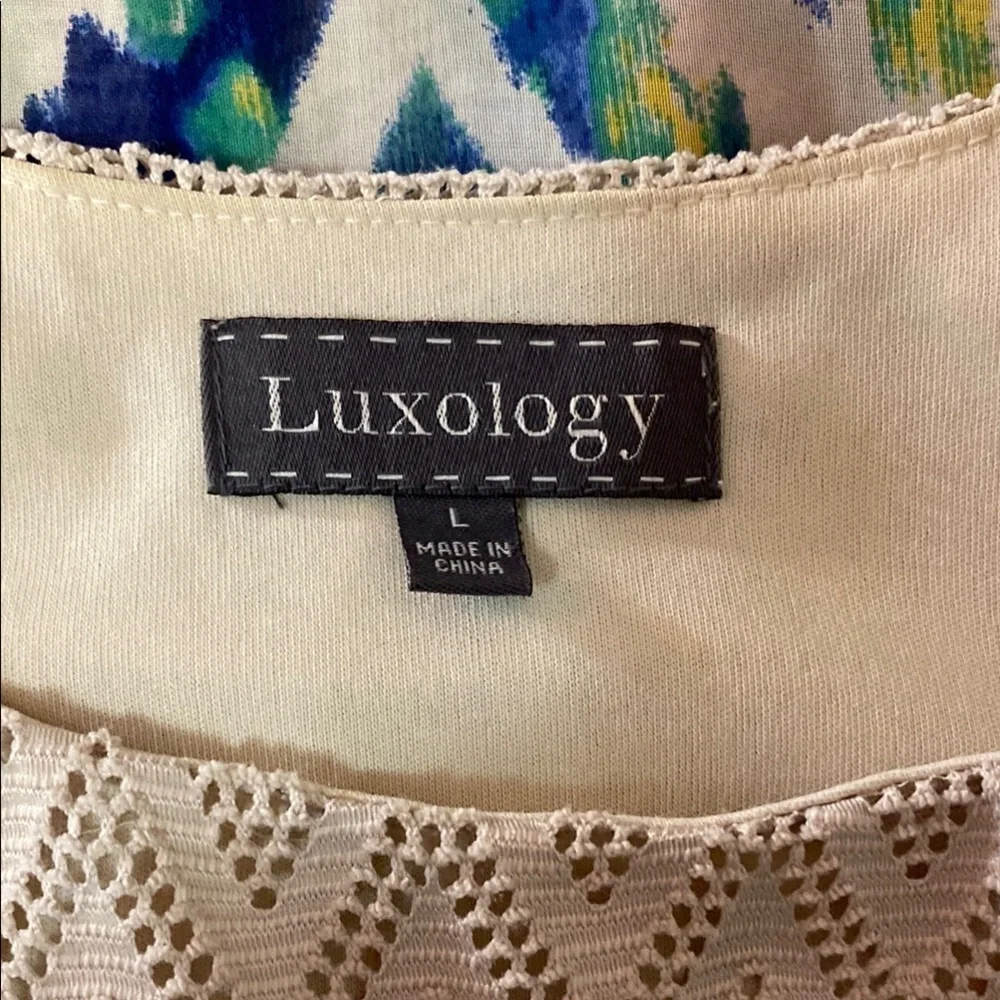 Luxology Sz Large Blue Multi Geo Graphic Maxi Dress & Flowing Silhouette Design